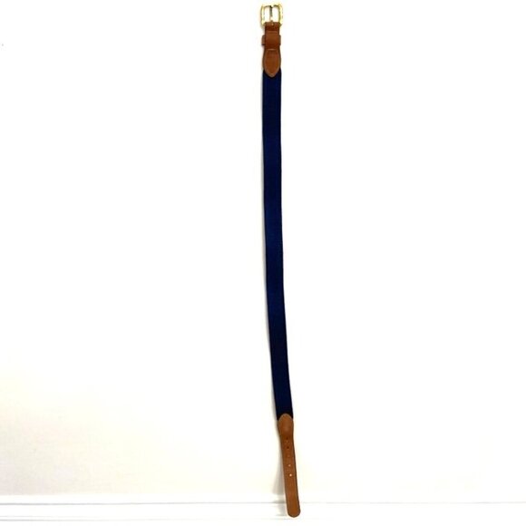 Zeppelin Men's Belt Sz 34 Solid Brass Buckle Blue Brown Nautical Flag Print USA - Picture 7 of 7